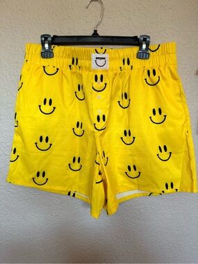 LIKE NEW EMY AVE SMILEY PRINT SHORTS, YELLOW, L/XL